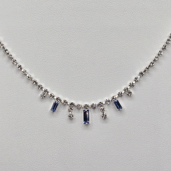 Tennis Necklace Made with Swarovski Crystals Silver Lt Blue & Clear Crystals - Picture 8 of 8